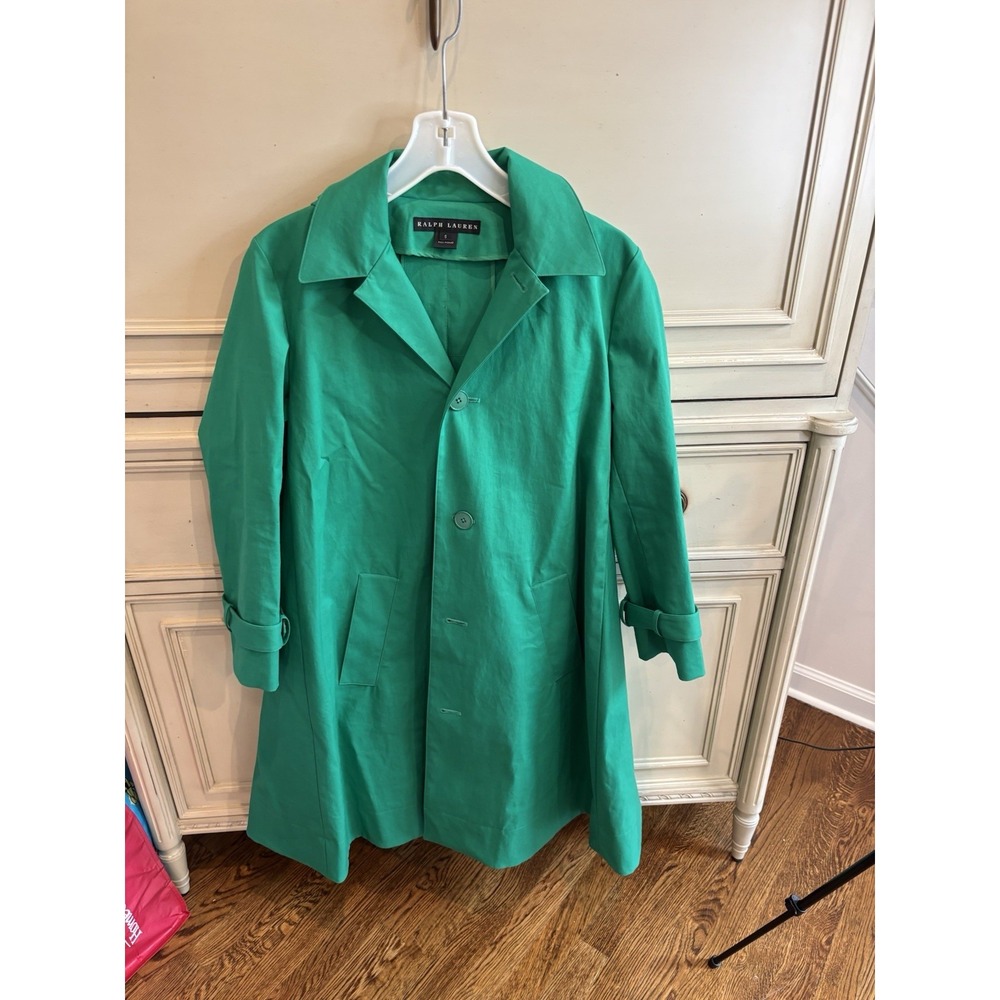 Ralph Lauren Black‎ Label Green Trench Coat Hooded 100% Cotton EUC Elegant Small